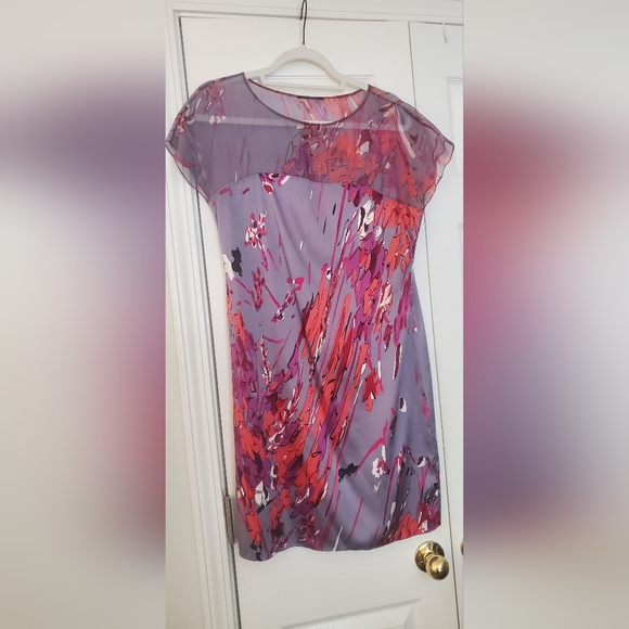 Elie Tahari Silk Dress Floral Lavender Orange Pink - Picture 1 of 7